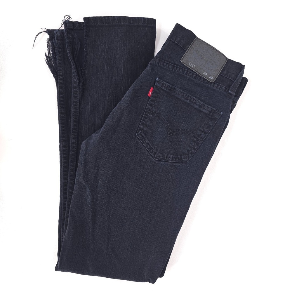 LEVI'S 511 Slim Fit Jeans Men's 30x32 Black Denim Distressed Thrashed Custom Cut